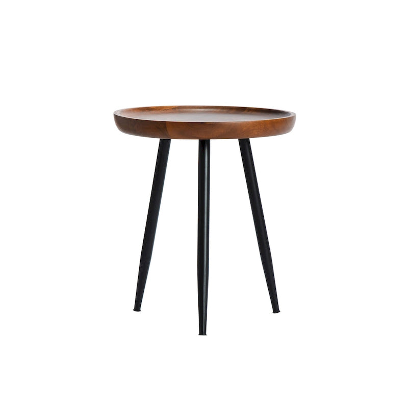 Solid Mango Wood Round End Table with Black Metal Legs, 18H x 15.75W