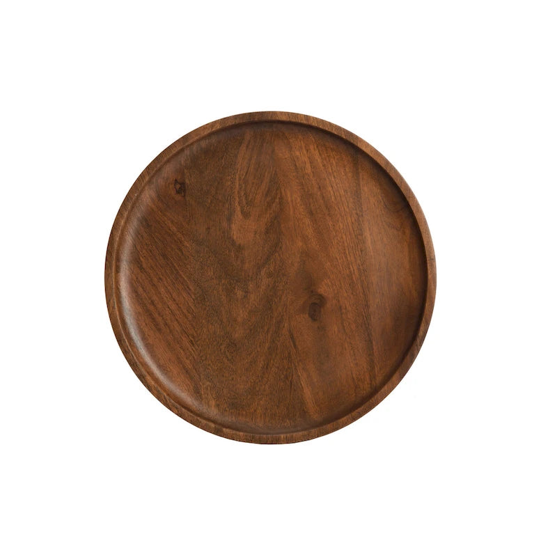 Solid Mango Wood Round End Table with Black Metal Legs, 18H x 15.75W