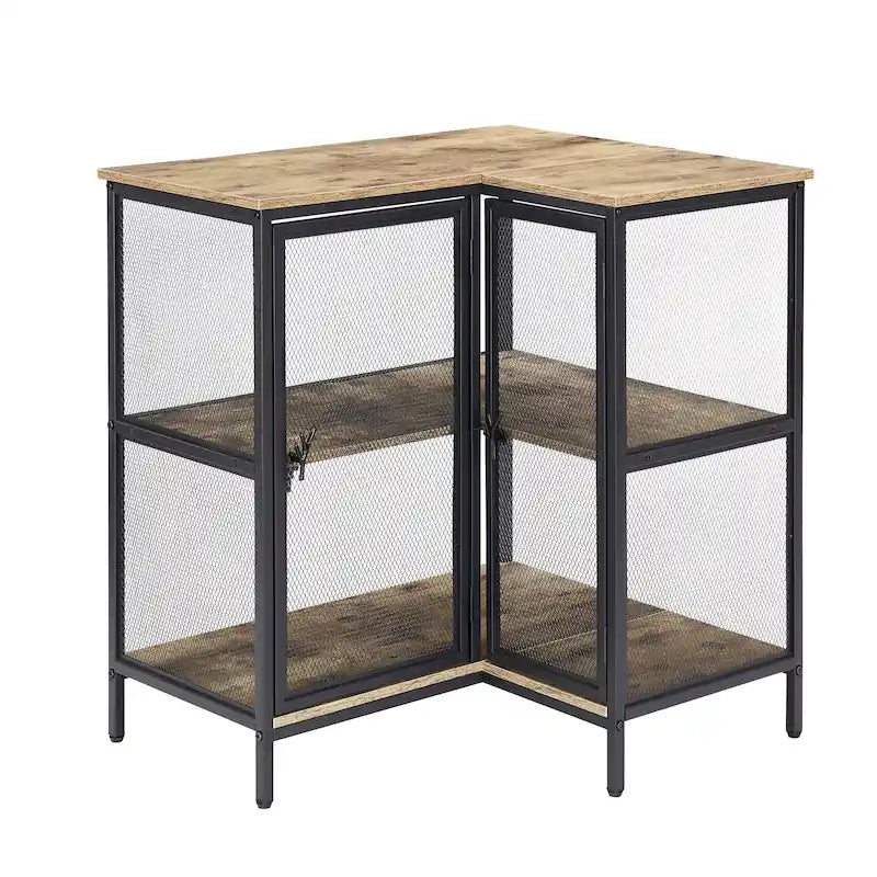L-Shaped Corner Cabinet with Doors and 3-Tier Shelves, Space Saving