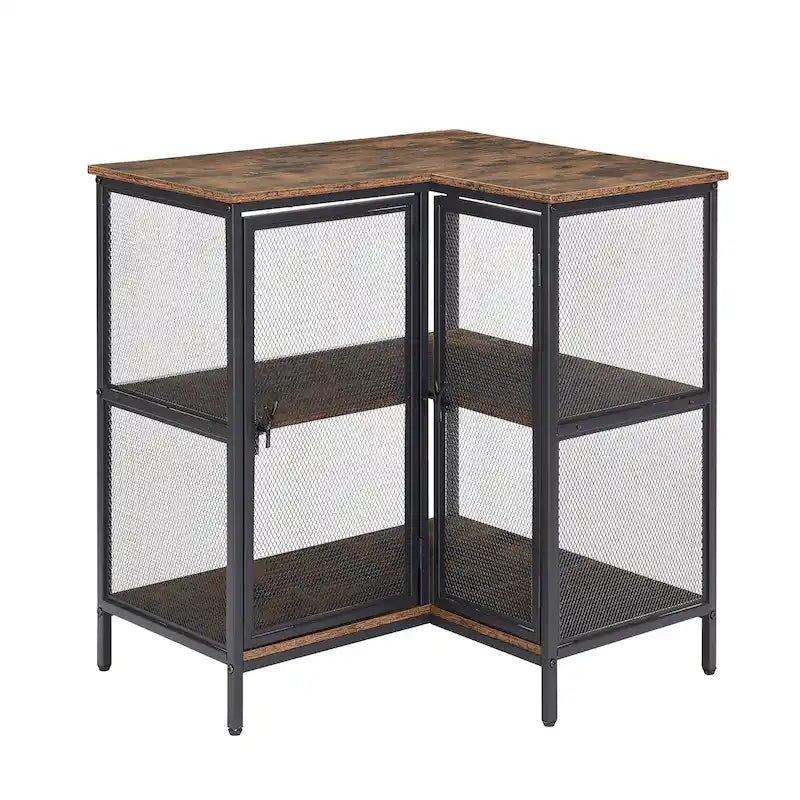 L-Shaped Corner Cabinet with Doors and 3-Tier Shelves, Space Saving