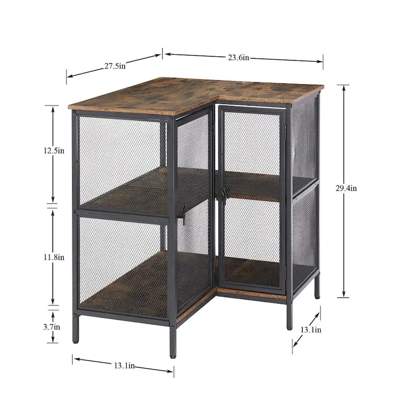 L-Shaped Corner Cabinet with Doors and 3-Tier Shelves, Space Saving