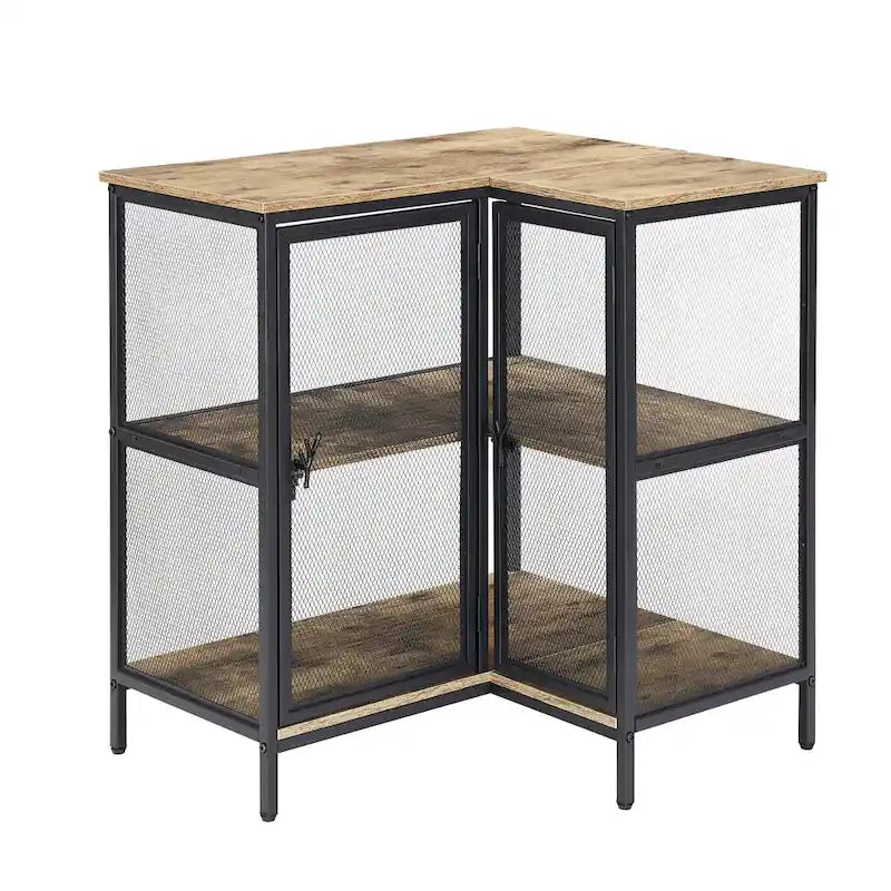 L-Shaped Corner Cabinet with Doors and 3-Tier Shelves, Space Saving