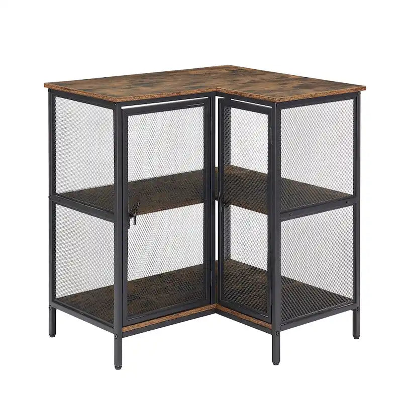 L-Shaped Corner Cabinet with Doors and 3-Tier Shelves, Space Saving