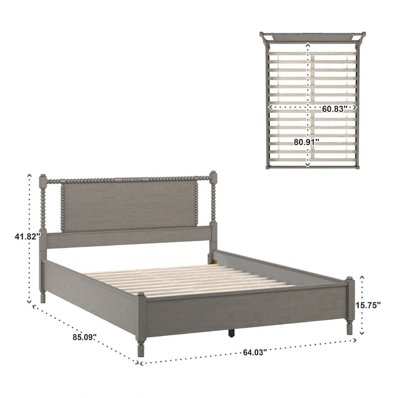 Antique Finish Beaded Wood Platform Bed