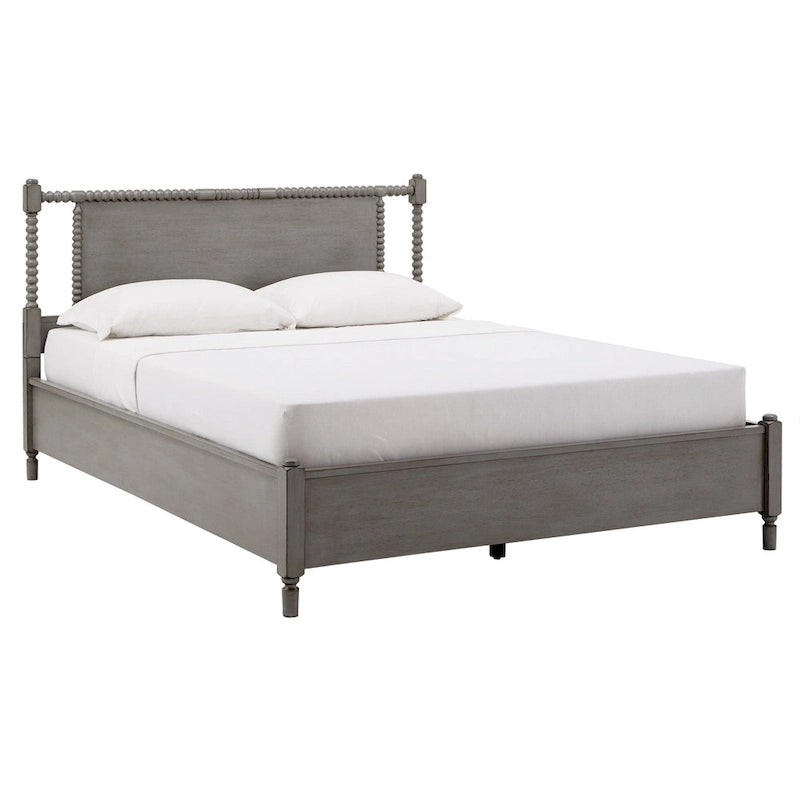 Antique Finish Beaded Wood Platform Bed
