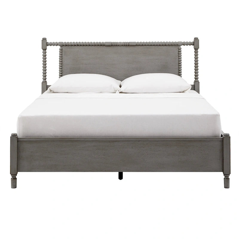 Antique Finish Beaded Wood Platform Bed