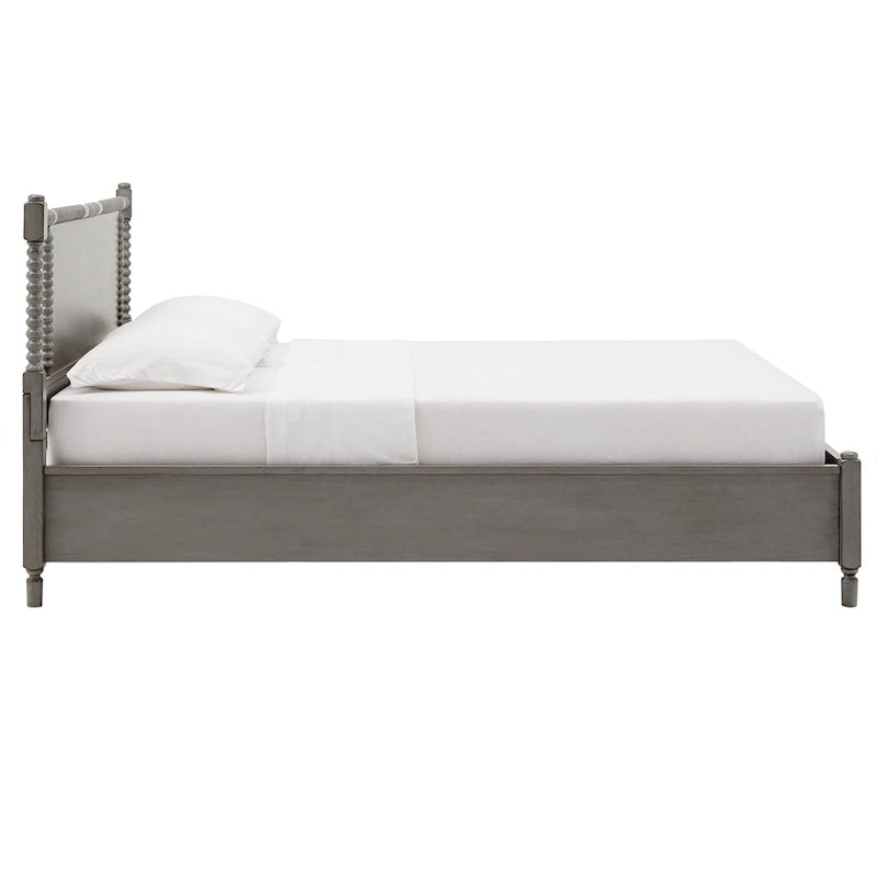 Antique Finish Beaded Wood Platform Bed