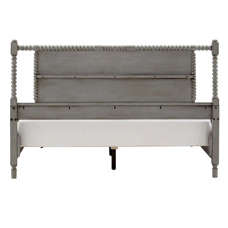 Antique Finish Beaded Wood Platform Bed