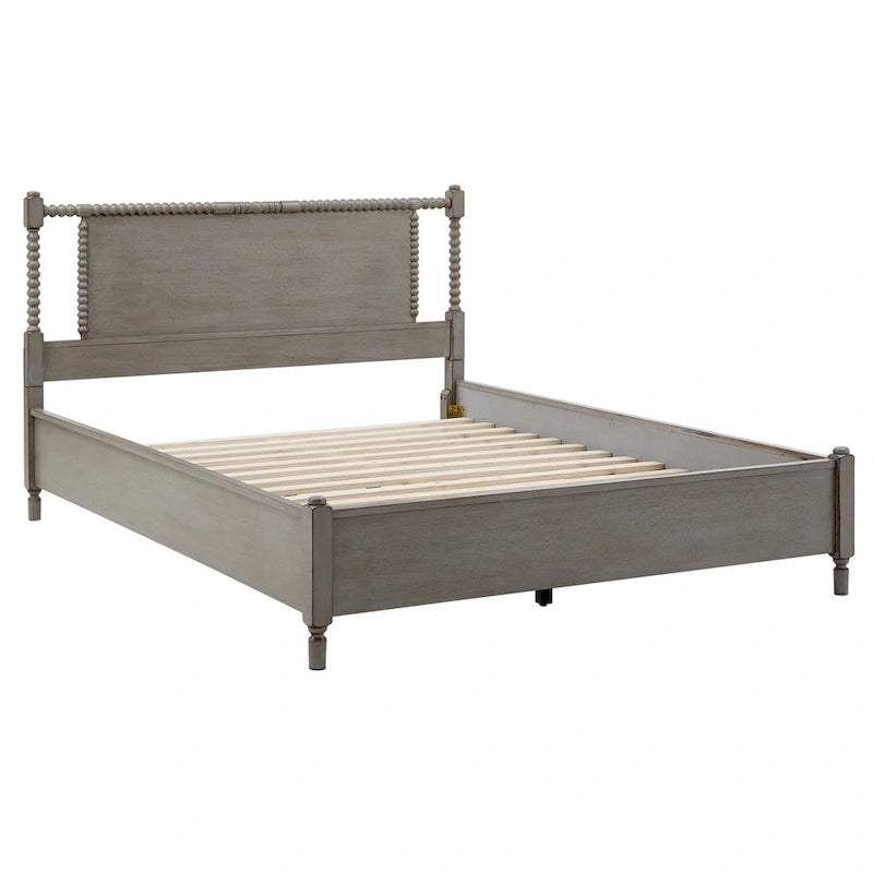 Antique Finish Beaded Wood Platform Bed