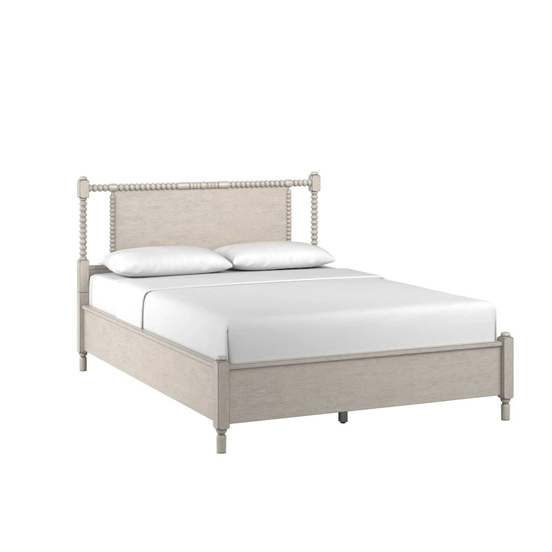 Antique Finish Beaded Wood Platform Bed