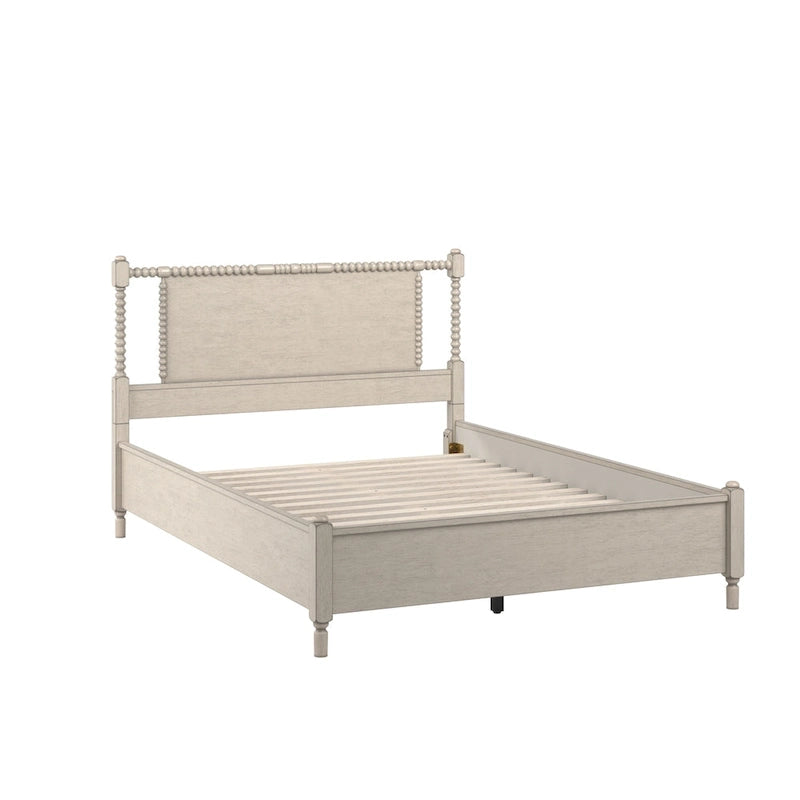 Antique Finish Beaded Wood Platform Bed