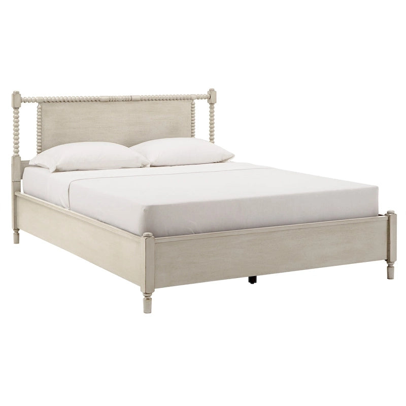 Antique Finish Beaded Wood Platform Bed