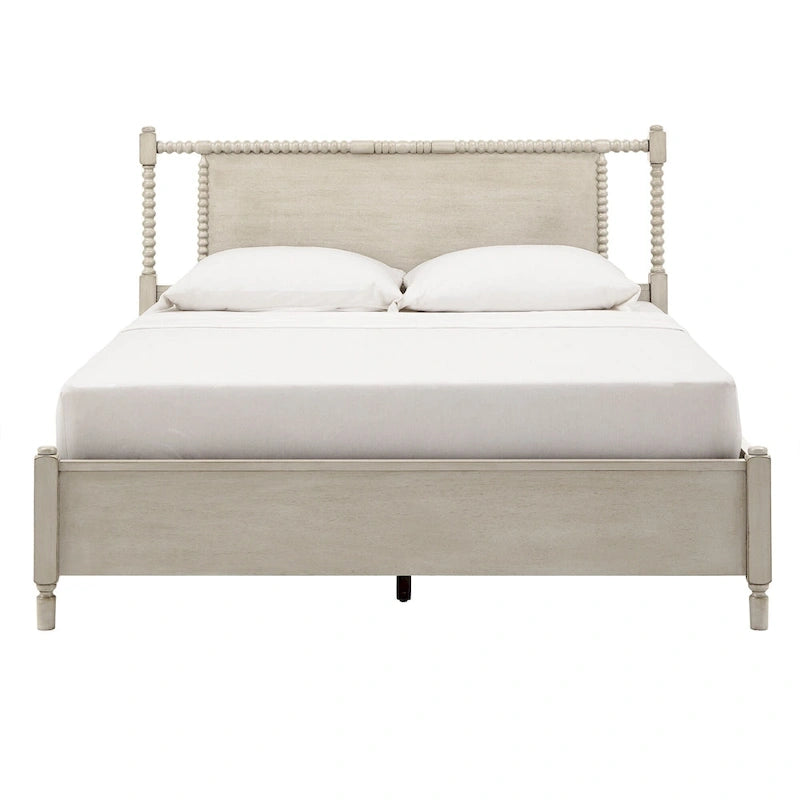 Antique Finish Beaded Wood Platform Bed