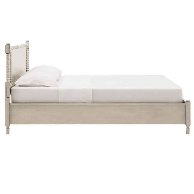 Antique Finish Beaded Wood Platform Bed