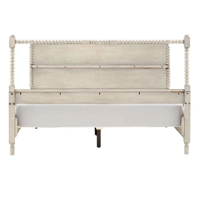 Antique Finish Beaded Wood Platform Bed