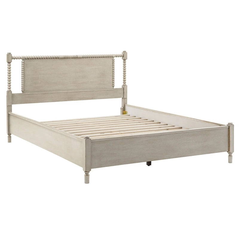 Antique Finish Beaded Wood Platform Bed