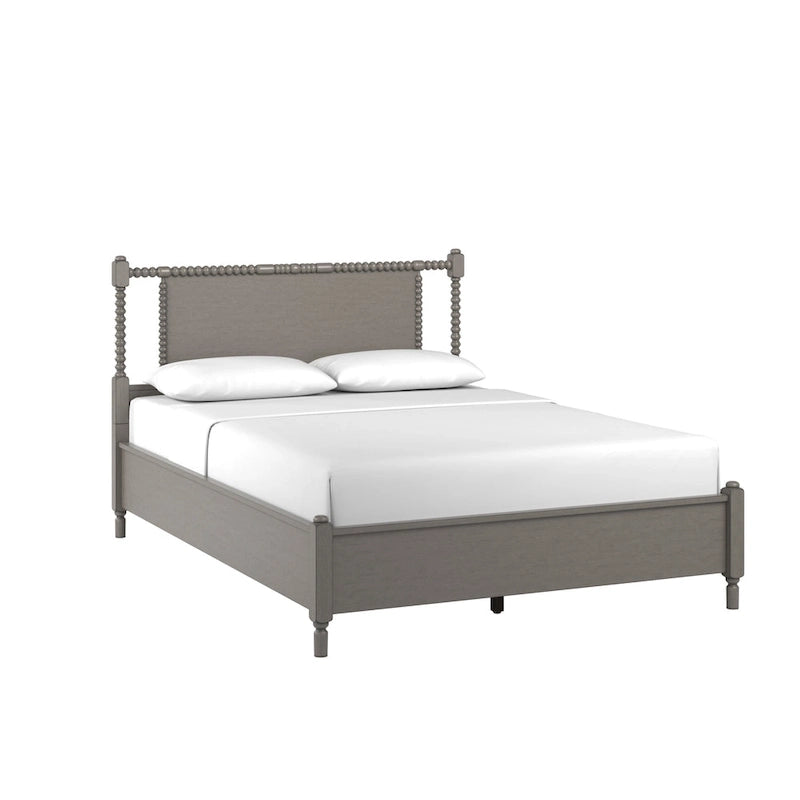 Antique Finish Beaded Wood Platform Bed