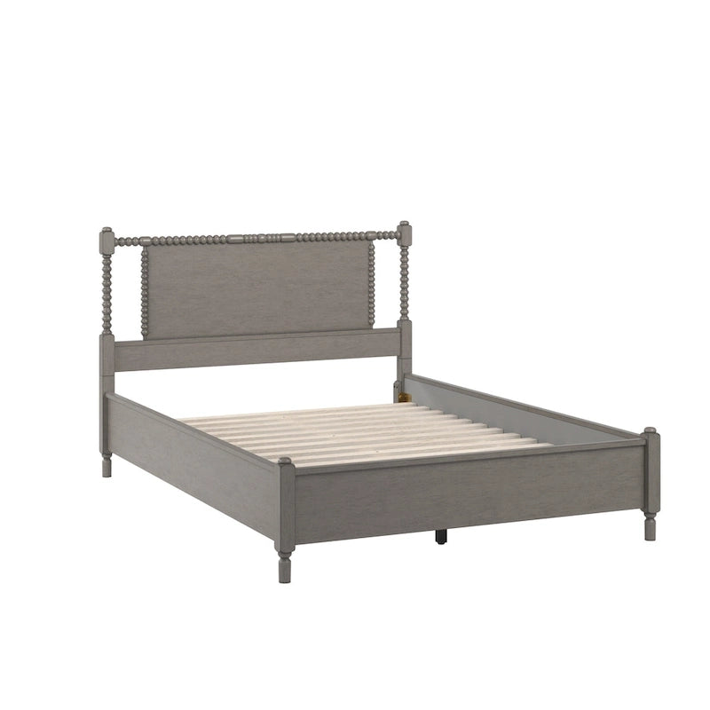 Antique Finish Beaded Wood Platform Bed