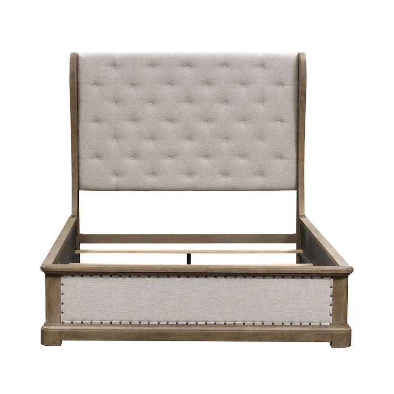 Shelter Bed with Upholstered Panels, Dusty Taupe Finish, Queen and King