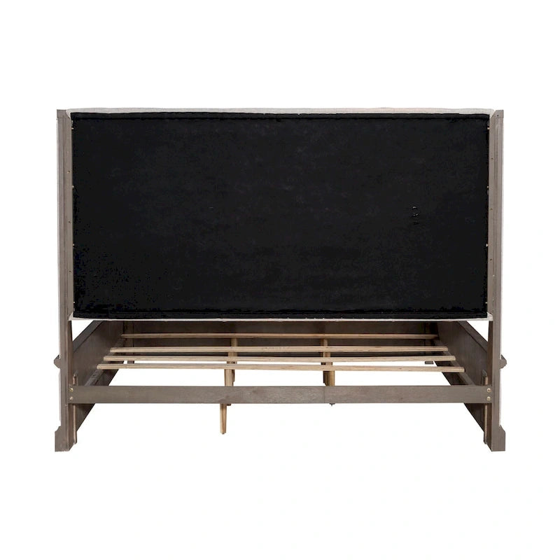Shelter Bed with Upholstered Panels, Dusty Taupe Finish, Queen and King