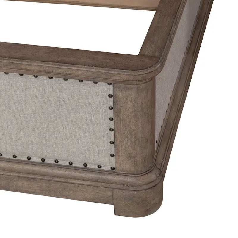 Shelter Bed with Upholstered Panels, Dusty Taupe Finish, Queen and King