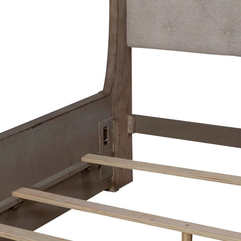 Shelter Bed with Upholstered Panels, Dusty Taupe Finish, Queen and King