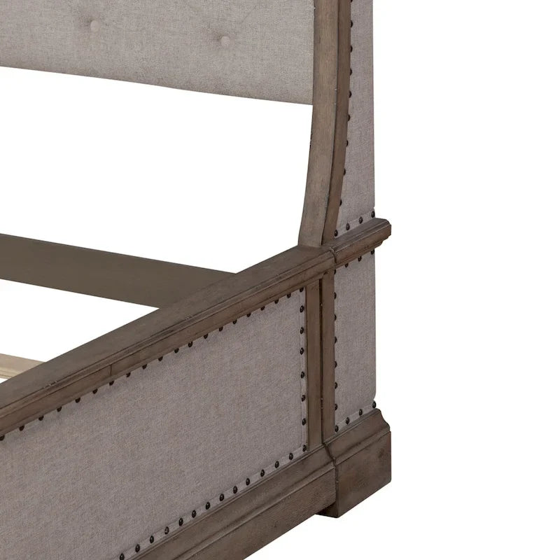 Shelter Bed with Upholstered Panels, Dusty Taupe Finish, Queen and King