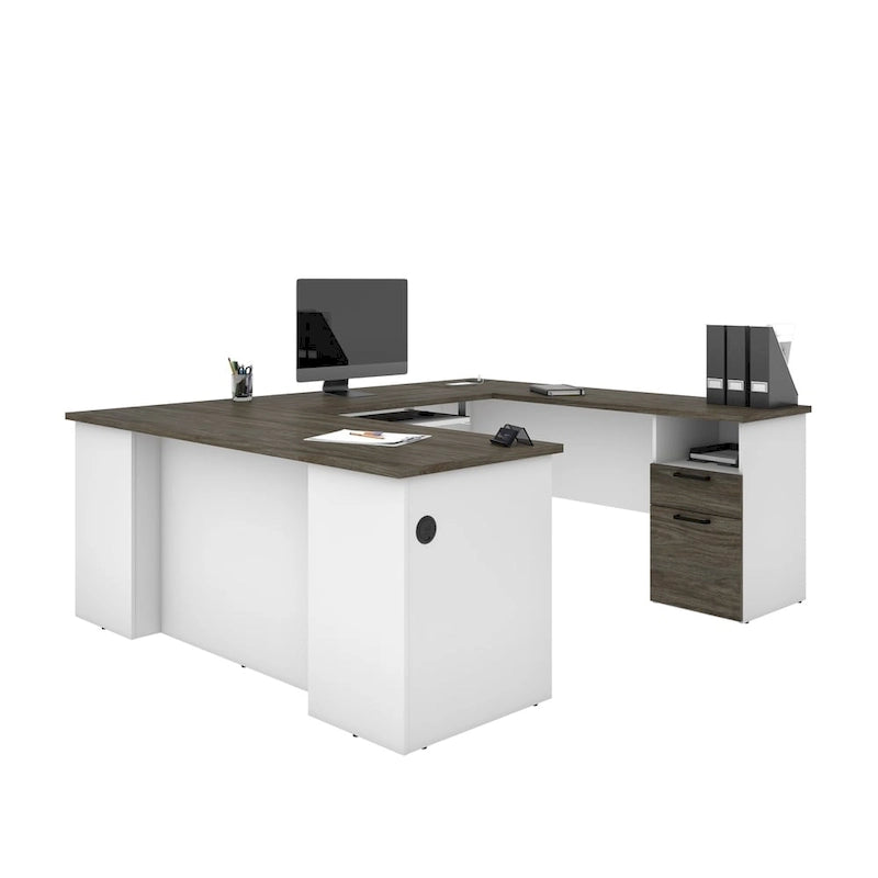 U-Shaped Office Desk with Multiple Drawers, USB Ports and Wire Management
