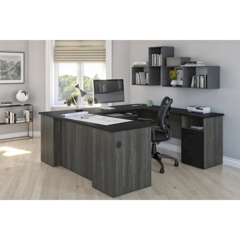 U-Shaped Office Desk with Multiple Drawers, USB Ports and Wire Management