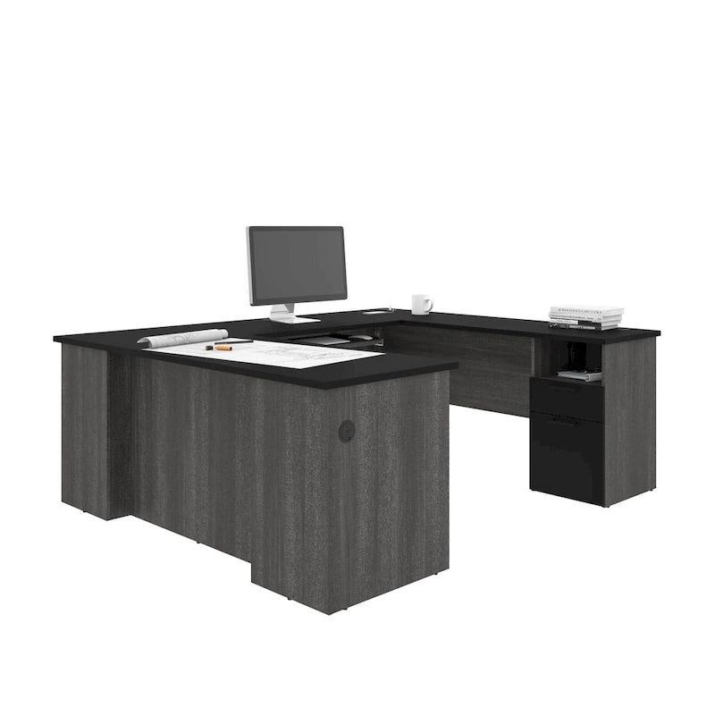 U-Shaped Office Desk with Multiple Drawers, USB Ports and Wire Management