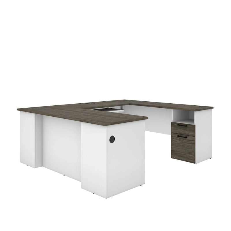 U-Shaped Office Desk with Multiple Drawers, USB Ports and Wire Management
