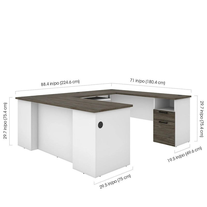 U-Shaped Office Desk with Multiple Drawers, USB Ports and Wire Management