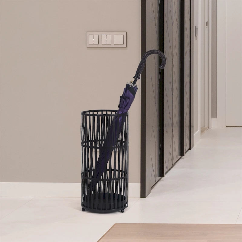 Metal Umbrella Stand with Removable Drip Tray, Gold or Black, 9x9x19 Inches