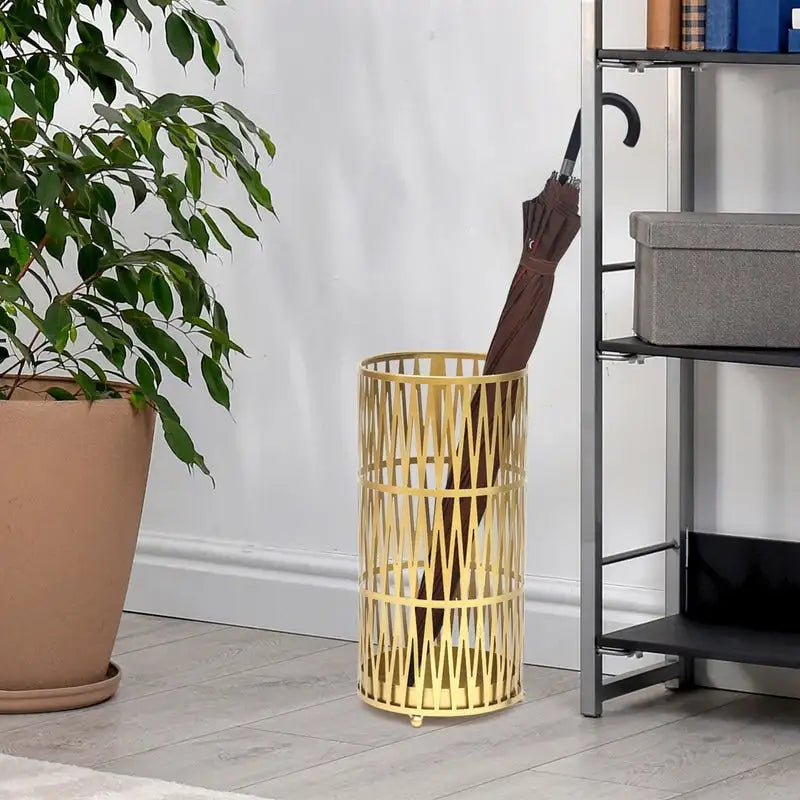 Metal Umbrella Stand with Removable Drip Tray, Gold or Black, 9x9x19 Inches