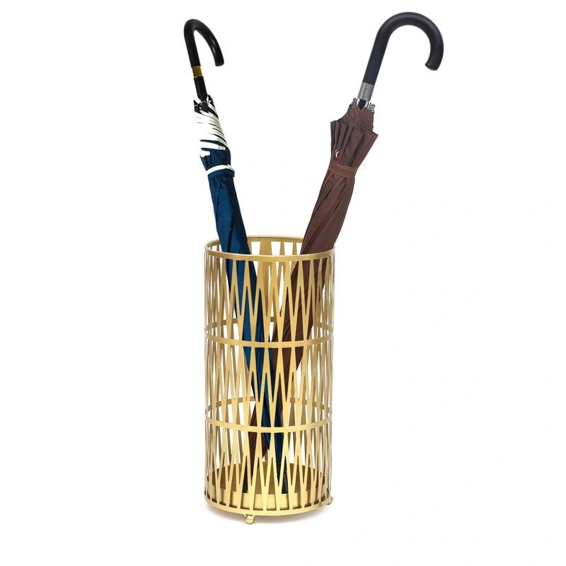 Metal Umbrella Stand with Removable Drip Tray, Gold or Black, 9x9x19 Inches