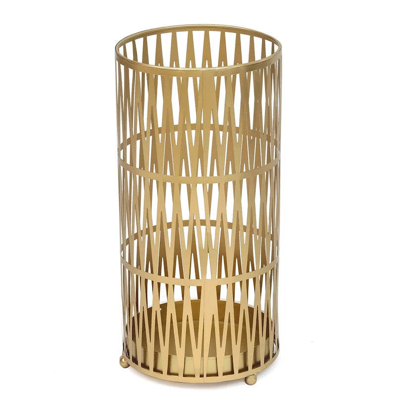 Metal Umbrella Stand with Removable Drip Tray, Gold or Black, 9x9x19 Inches