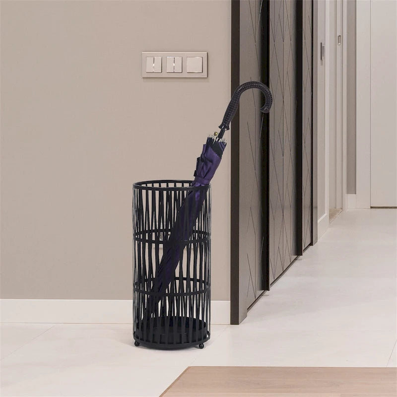 Metal Umbrella Stand with Removable Drip Tray, Gold or Black, 9x9x19 Inches