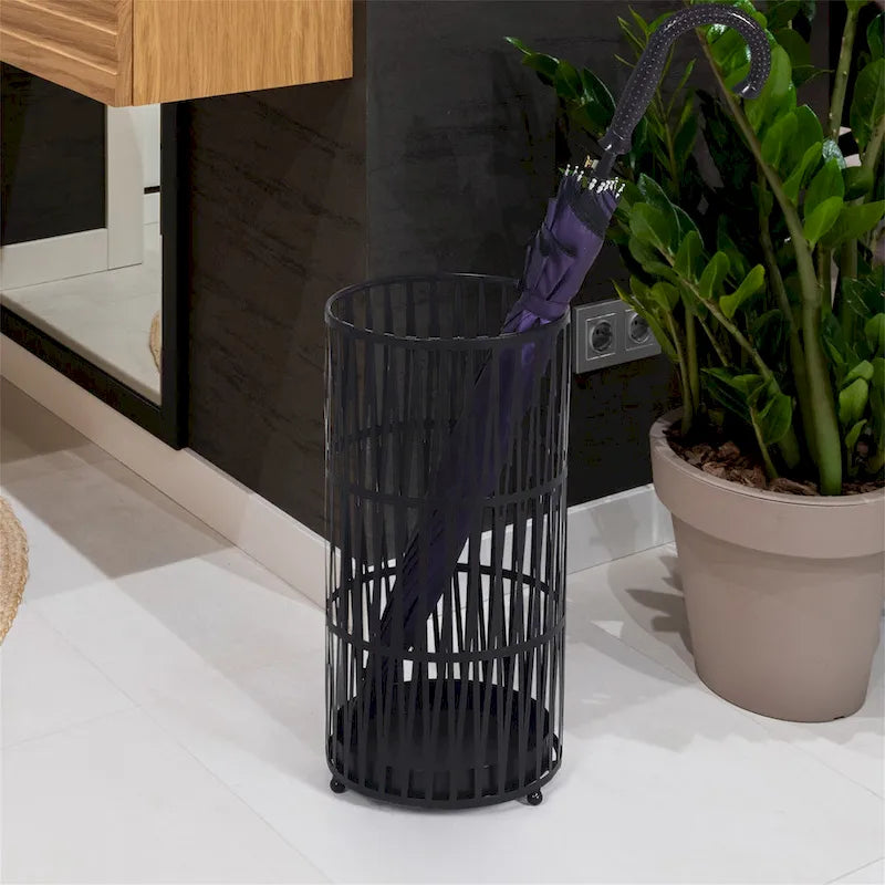 Metal Umbrella Stand with Removable Drip Tray, Gold or Black, 9x9x19 Inches