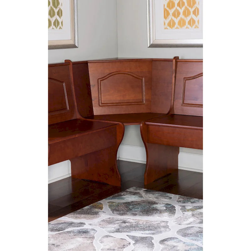 Corner Dining Bench Dark Walnut Finish, Seats 5, Pine Wood