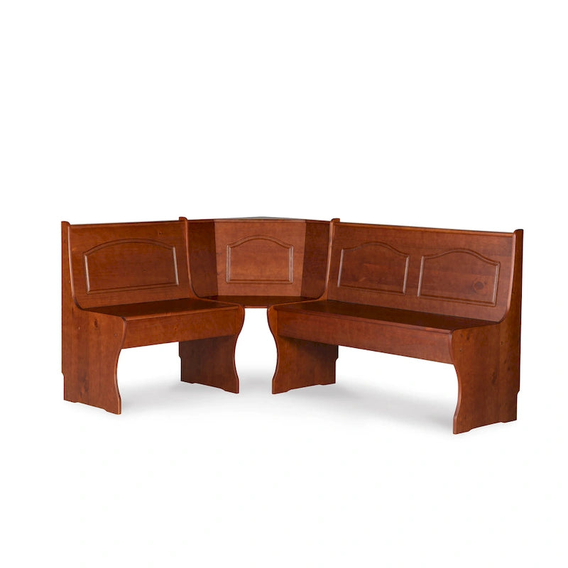 Corner Dining Bench Dark Walnut Finish, Seats 5, Pine Wood