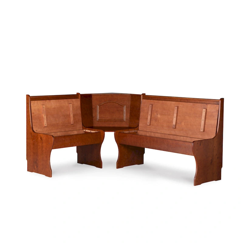 Corner Dining Bench Dark Walnut Finish, Seats 5, Pine Wood
