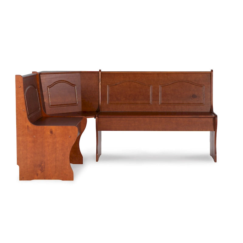 Corner Dining Bench Dark Walnut Finish, Seats 5, Pine Wood