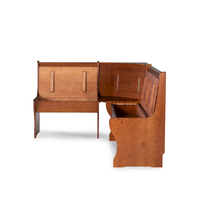 Corner Dining Bench Dark Walnut Finish, Seats 5, Pine Wood