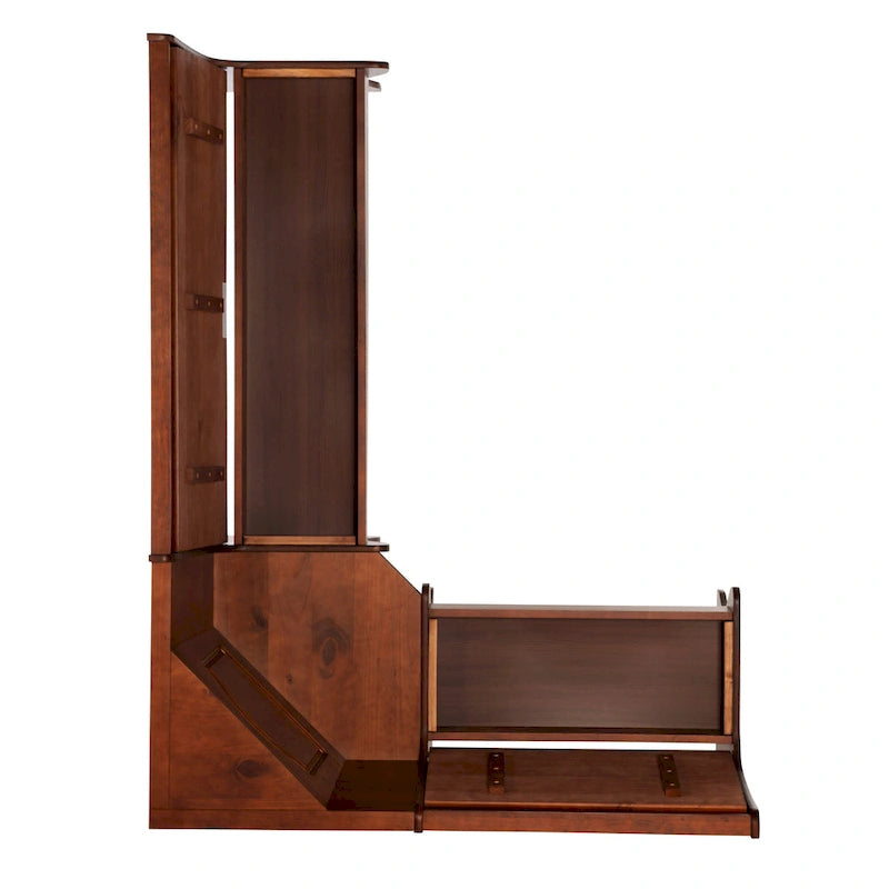 Corner Dining Bench Dark Walnut Finish, Seats 5, Pine Wood