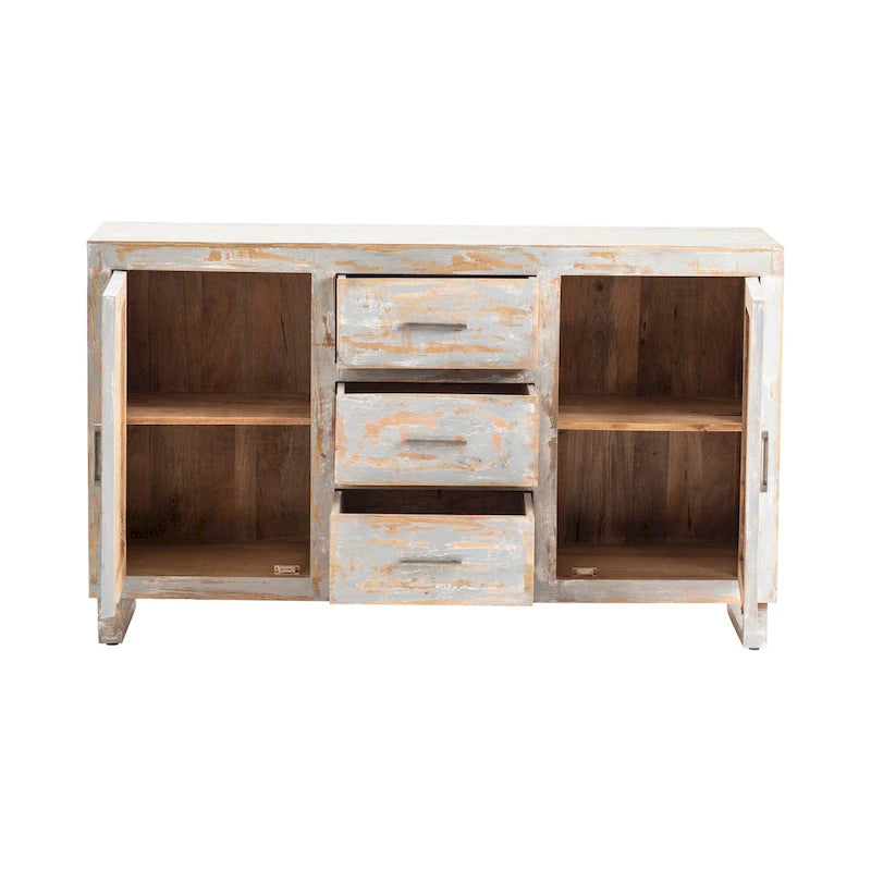 Rustic Distressed Sideboard with 3 Drawers and 2 Cabinets, 60x18x35.5