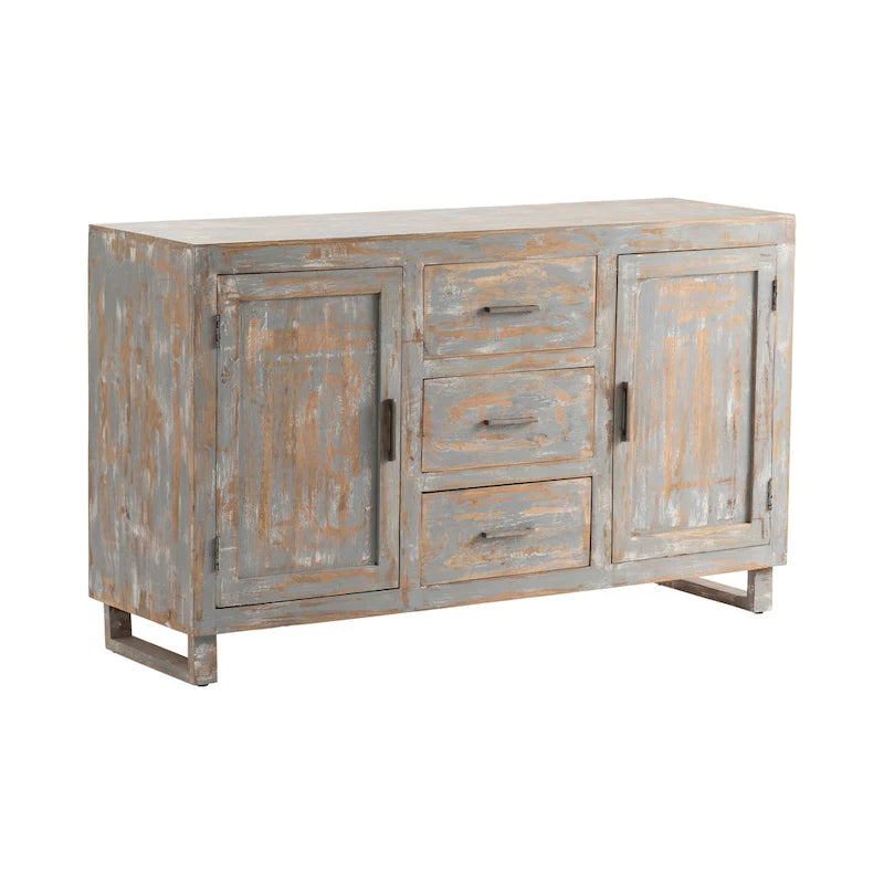 Rustic Distressed Sideboard with 3 Drawers and 2 Cabinets, 60x18x35.5