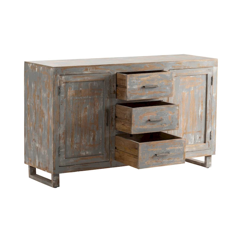 Rustic Distressed Sideboard with 3 Drawers and 2 Cabinets, 60x18x35.5
