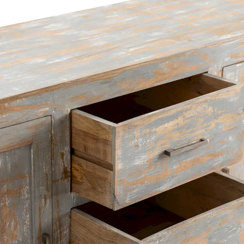 Rustic Distressed Sideboard with 3 Drawers and 2 Cabinets, 60x18x35.5