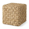 Square Seagrass Woven Pouf in Medium Brown, 17.7 x 17.7 x 17.7 Inches