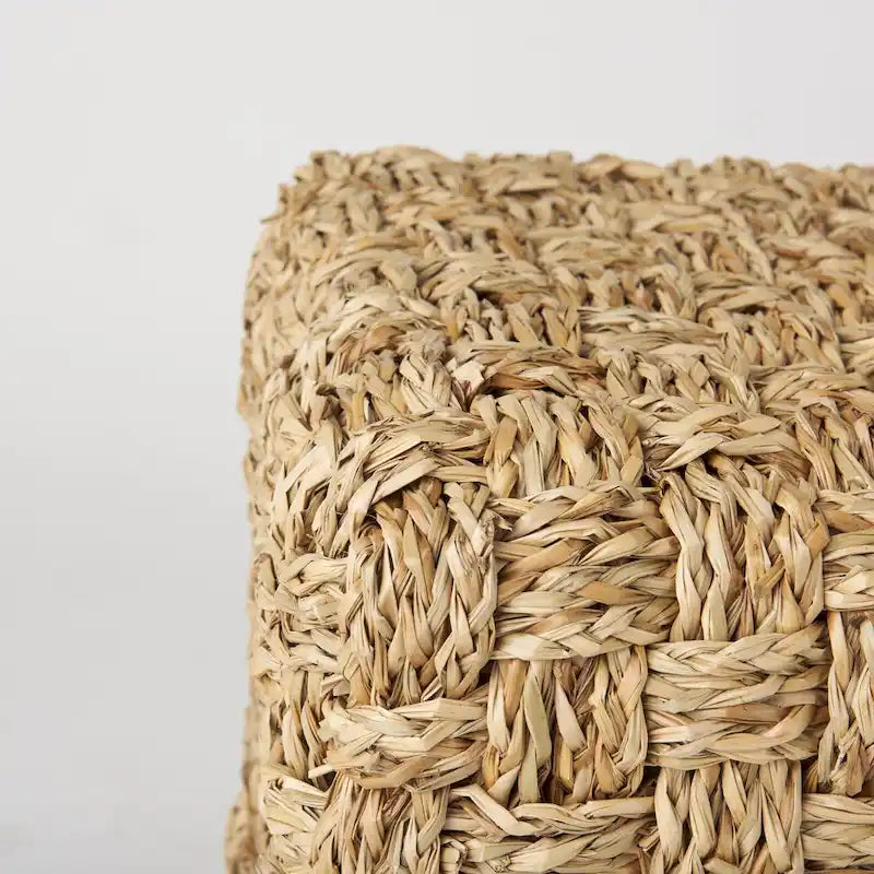 Square Seagrass Woven Pouf in Medium Brown, 17.7 x 17.7 x 17.7 Inches